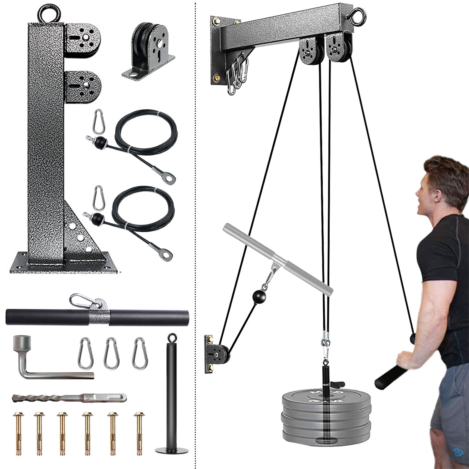 Home Gym Pulley System - Fitness Wall Mounted Pulley System, Weight