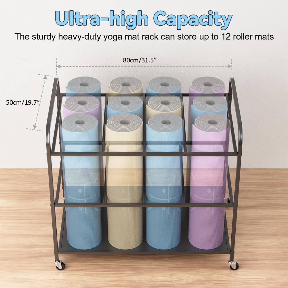 Yoga Mat Storage Rack with Whe - đánh giá và giá Home Gym Yoga Mat Storage